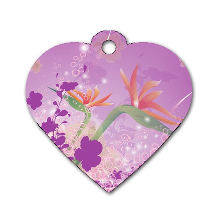 Wonderful Flowers On Soft Purple Background Dog Tag Heart (One Side)