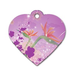 Wonderful Flowers On Soft Purple Background Dog Tag Heart (Two Sides)