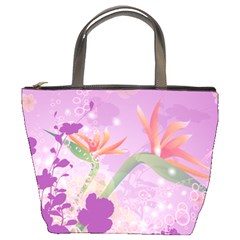 Wonderful Flowers On Soft Purple Background Bucket Bags by FantasyWorld7