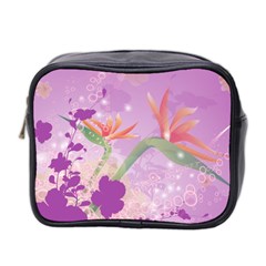 Wonderful Flowers On Soft Purple Background Mini Toiletries Bag 2-Side