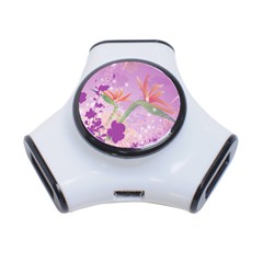 Wonderful Flowers On Soft Purple Background 3-Port USB Hub