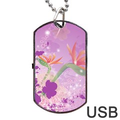 Wonderful Flowers On Soft Purple Background Dog Tag Usb Flash (one Side) by FantasyWorld7