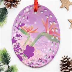 Wonderful Flowers On Soft Purple Background Oval Filigree Ornament (2-Side) 