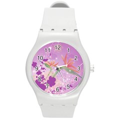 Wonderful Flowers On Soft Purple Background Round Plastic Sport Watch (M)