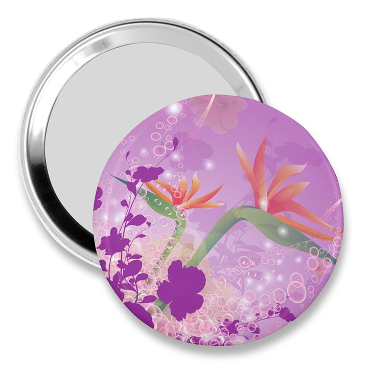 Wonderful Flowers On Soft Purple Background 3  Handbag Mirrors