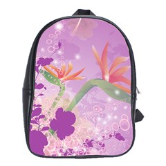 Wonderful Flowers On Soft Purple Background School Bags (XL) 