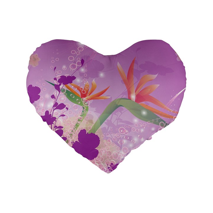 Wonderful Flowers On Soft Purple Background Standard 16  Premium Heart Shape Cushions