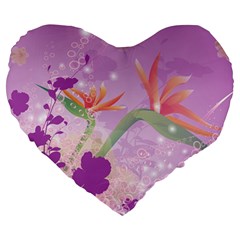 Wonderful Flowers On Soft Purple Background Large 19  Premium Heart Shape Cushions