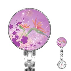 Wonderful Flowers On Soft Purple Background Stainless Steel Nurses Watches