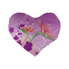 Wonderful Flowers On Soft Purple Background Standard 16  Premium Flano Heart Shape Cushions by FantasyWorld7