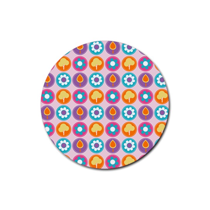 Chic Floral Pattern Rubber Coaster (Round) 