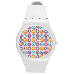 Chic Floral Pattern Round Plastic Sport Watch (M)