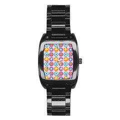 Chic Floral Pattern Stainless Steel Barrel Watch