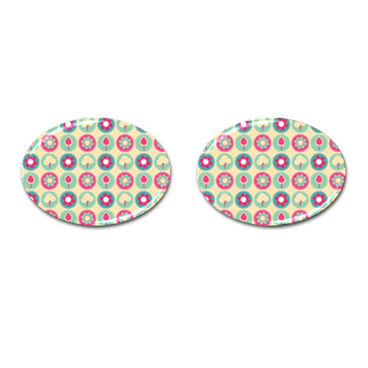 Chic Floral Pattern Cufflinks (Oval)