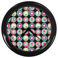 Chic Floral Pattern Wall Clocks (black) by GardenOfOphir