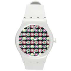 Chic Floral Pattern Round Plastic Sport Watch (m) by GardenOfOphir