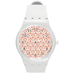 Salmon Pretzel Illustrations Pattern Round Plastic Sport Watch (m) by GardenOfOphir