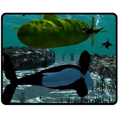 Submarine With Orca Fleece Blanket (medium)  by FantasyWorld7