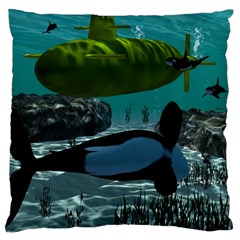 Submarine With Orca Large Cushion Cases (two Sides)  by FantasyWorld7