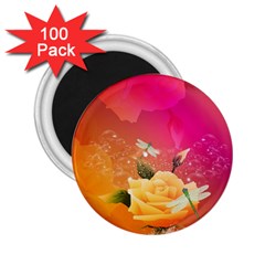 Beautiful Roses With Dragonflies 2 25  Magnets (100 Pack)  by FantasyWorld7