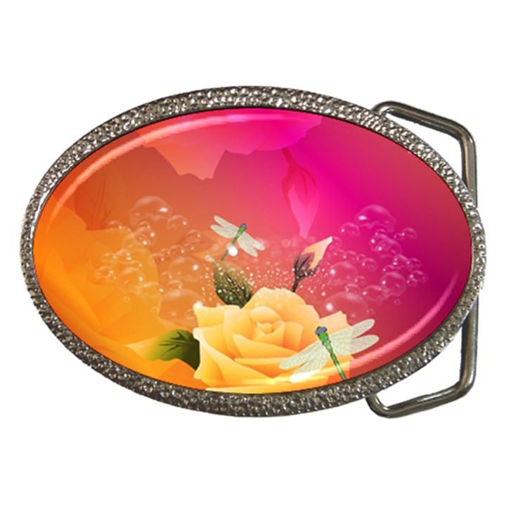 Beautiful Roses With Dragonflies Belt Buckles