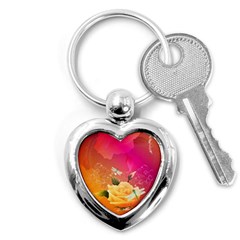 Beautiful Roses With Dragonflies Key Chains (heart)  by FantasyWorld7