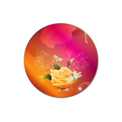 Beautiful Roses With Dragonflies Magnet 3  (round) by FantasyWorld7