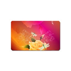 Beautiful Roses With Dragonflies Magnet (name Card) by FantasyWorld7