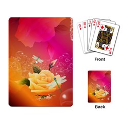 Beautiful Roses With Dragonflies Playing Card by FantasyWorld7