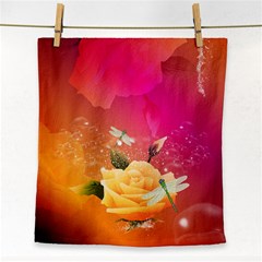 Beautiful Roses With Dragonflies Face Towel by FantasyWorld7