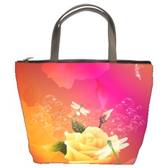 Beautiful Roses With Dragonflies Bucket Bags by FantasyWorld7