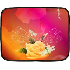 Beautiful Roses With Dragonflies Double Sided Fleece Blanket (mini)  by FantasyWorld7