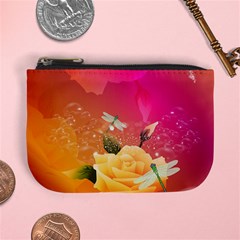 Beautiful Roses With Dragonflies Mini Coin Purses by FantasyWorld7