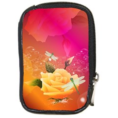 Beautiful Roses With Dragonflies Compact Camera Cases by FantasyWorld7