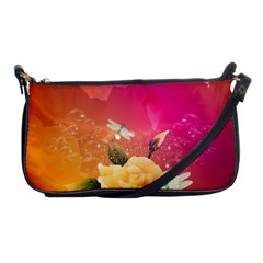 Beautiful Roses With Dragonflies Shoulder Clutch Bags by FantasyWorld7