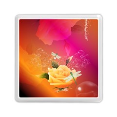 Beautiful Roses With Dragonflies Memory Card Reader (square)  by FantasyWorld7