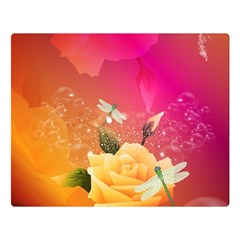 Beautiful Roses With Dragonflies Double Sided Flano Blanket (large)  by FantasyWorld7