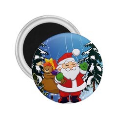 Funny Santa Claus In The Forrest 2 25  Magnets by FantasyWorld7