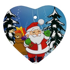 Funny Santa Claus In The Forrest Ornament (heart)  by FantasyWorld7