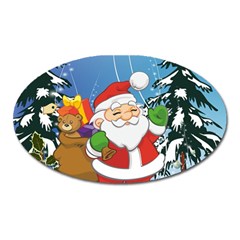 Funny Santa Claus In The Forrest Oval Magnet by FantasyWorld7