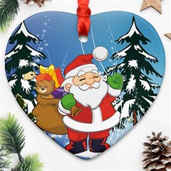 Funny Santa Claus In The Forrest Heart Ornament (2 Sides) by FantasyWorld7