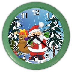 Funny Santa Claus In The Forrest Color Wall Clocks by FantasyWorld7