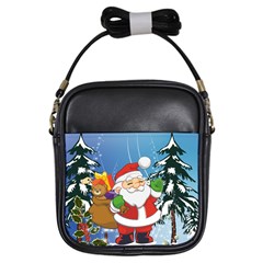 Funny Santa Claus In The Forrest Girls Sling Bags by FantasyWorld7