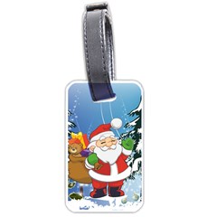 Funny Santa Claus In The Forrest Luggage Tags (one Side)  by FantasyWorld7