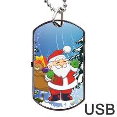 Funny Santa Claus In The Forrest Dog Tag Usb Flash (one Side) by FantasyWorld7