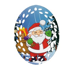 Funny Santa Claus In The Forrest Ornament (oval Filigree)  by FantasyWorld7