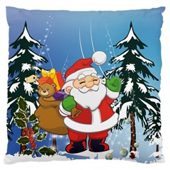 Funny Santa Claus In The Forrest Large Flano Cushion Cases (one Side)  by FantasyWorld7