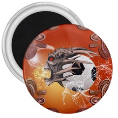 Soccer With Skull And Fire And Water Splash 3  Magnets by FantasyWorld7