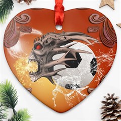 Soccer With Skull And Fire And Water Splash Ornament (heart)  by FantasyWorld7