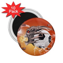 Soccer With Skull And Fire And Water Splash 2 25  Magnets (10 Pack)  by FantasyWorld7